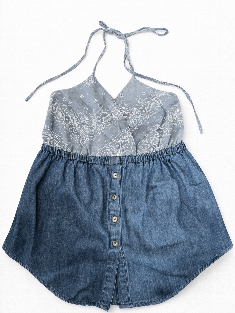 easel Light Blue Paisley Halter Denim-Trim Tank